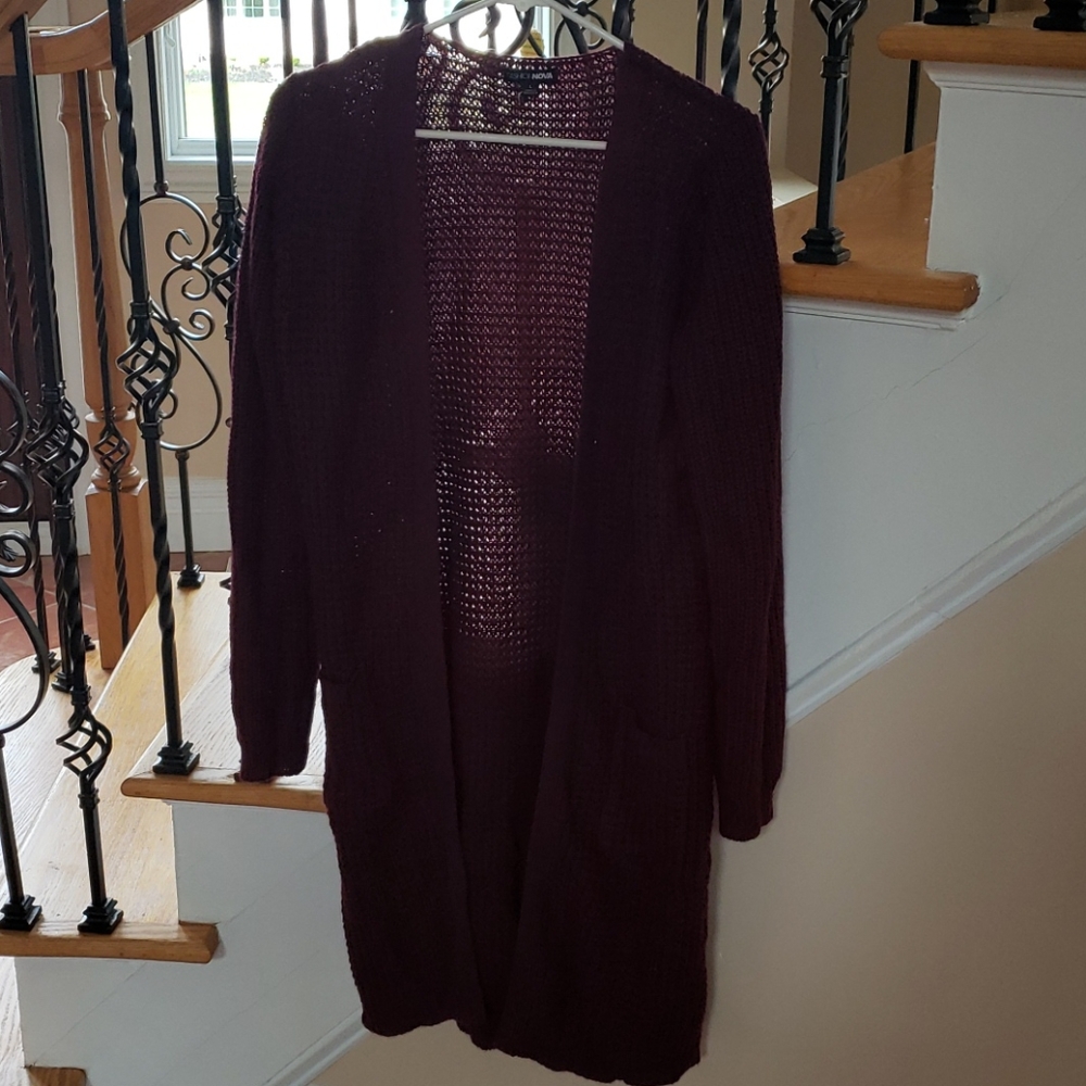 FashionNova maroon long cardigan LARGE